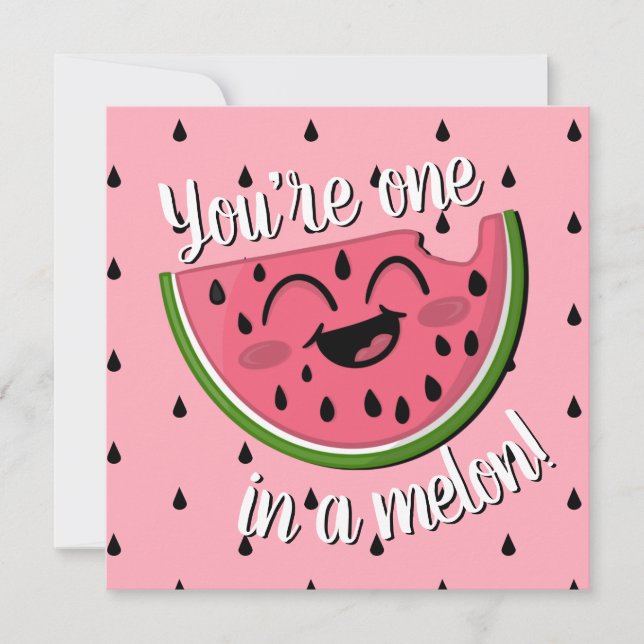 One in a Melon Cute Watermelon Pink Birthday Card (Front)