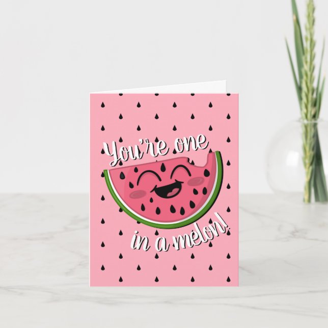 One in a Melon Cute Watermelon Pink Birthday Card (Front)