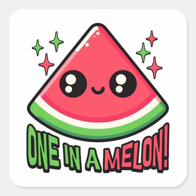 One In A Melon! Cute Watermelon Pun Square Sticker (Front)