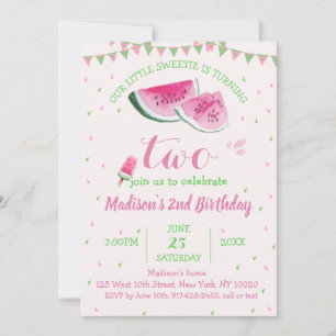 One In A Melon Cute Watermelon Second Birthday Invitation