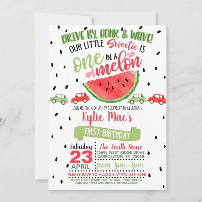One In a Melon Drive By Birthday Invitation - Red (Front)