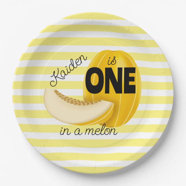 One in a Melon First 1st Birthday Party Paper Plate (Front)