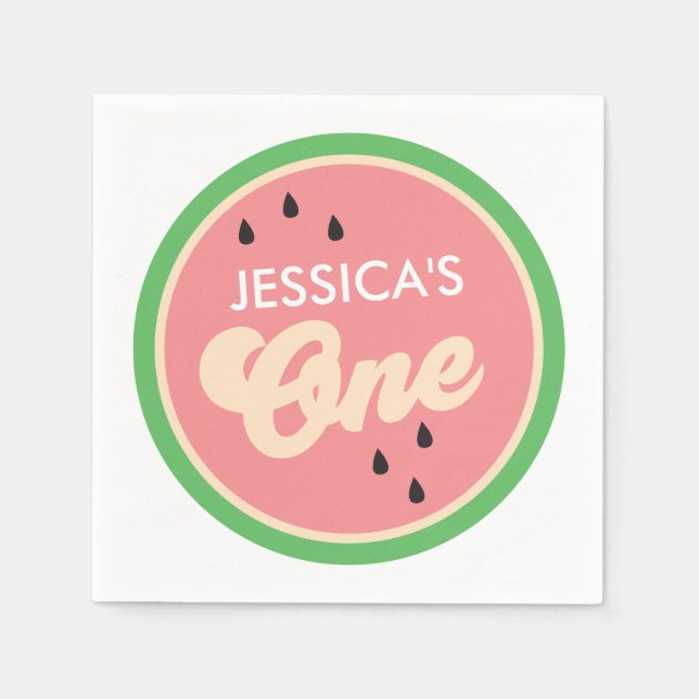 One In a Melon First Birthday Cocktail Napkins (Front)