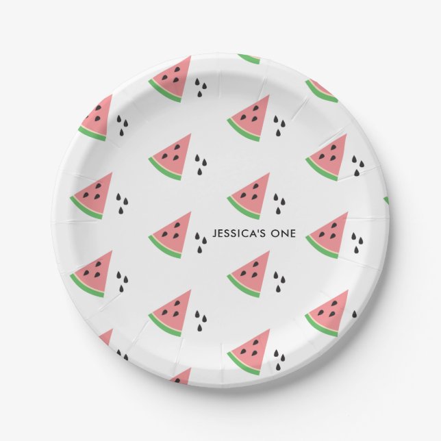 One In a Melon First Birthday Cocktail Napkins Nap Paper Plate (Front)