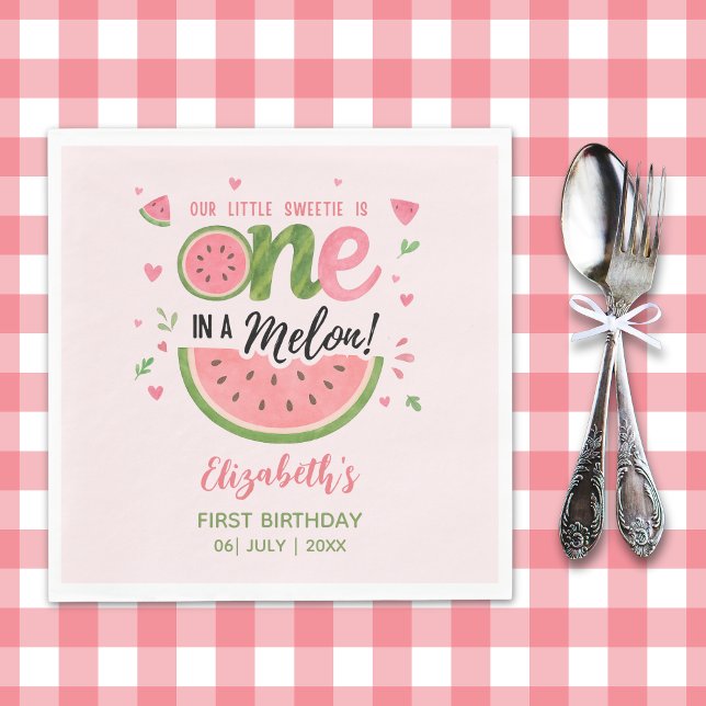One in a Melon! First Birthday Girl Party Napkin (Creator Uploaded)