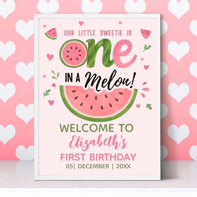 One in a Melon First Birthday Girl Party Poster (Creator Uploaded)