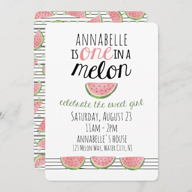 One in a Melon, First Birthday Invitation (Front/Back)