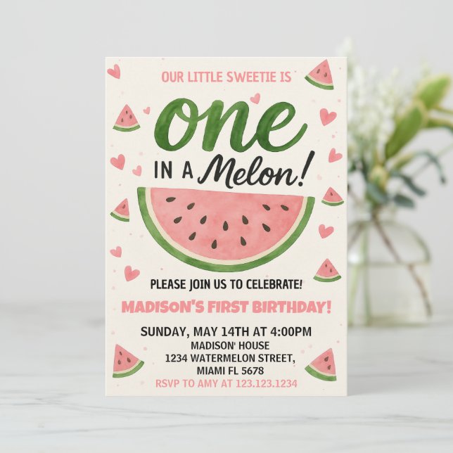 One in a Melon First Birthday Invitation (Standing Front)