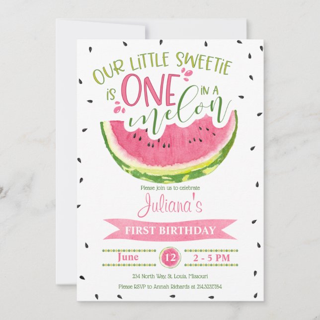 One in a Melon First Birthday Invitation (Front)