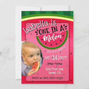 One in a Melon First Birthday invitation bright