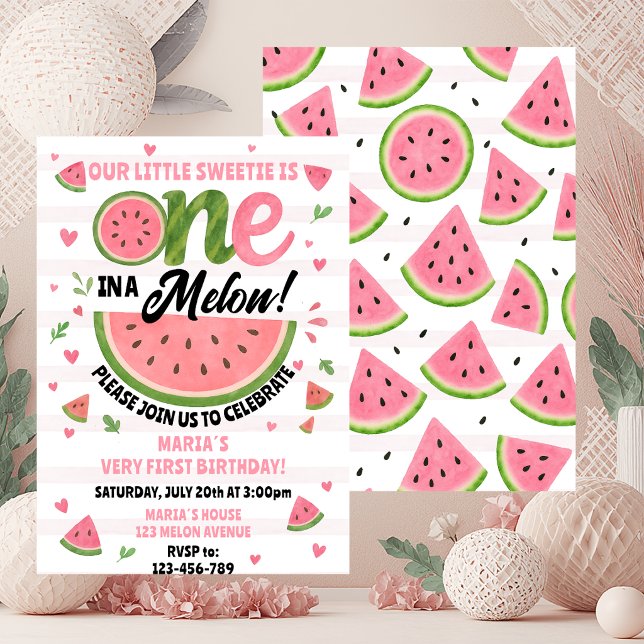 One in a Melon First Birthday Invitation Editable  (Creator Uploaded)