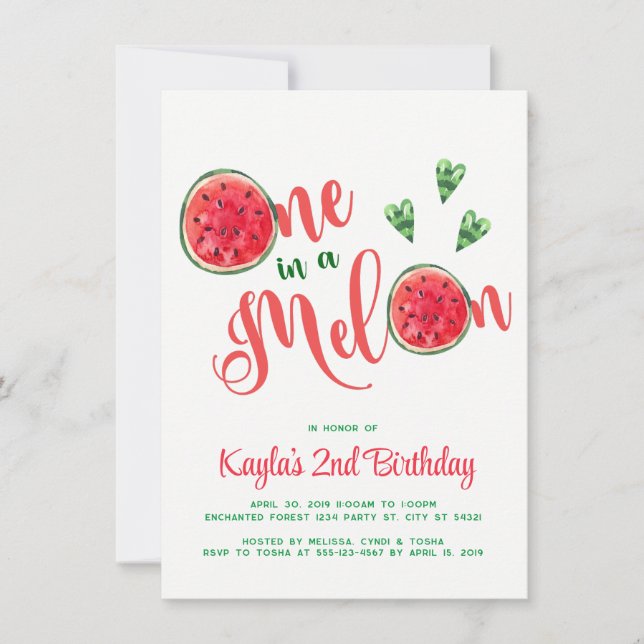 One in a Melon First Birthday Invitations (Front)