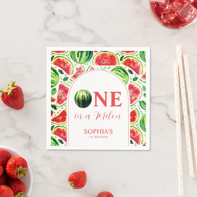 One In A Melon  First Birthday  Napkin (Insitu)