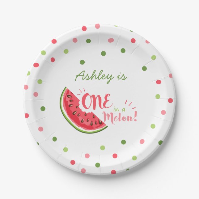 One in a melon First birthday Paper Plates summer (Front)