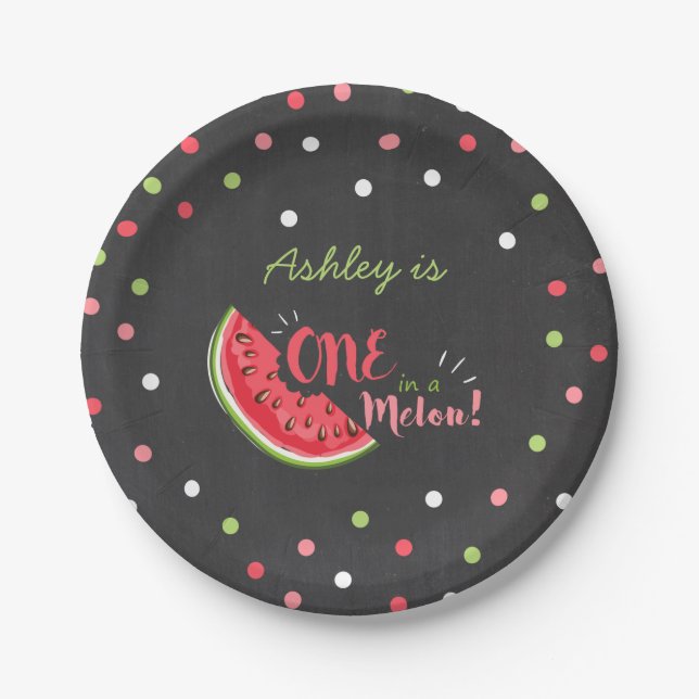 One in a melon First birthday Paper Plates summer (Front)