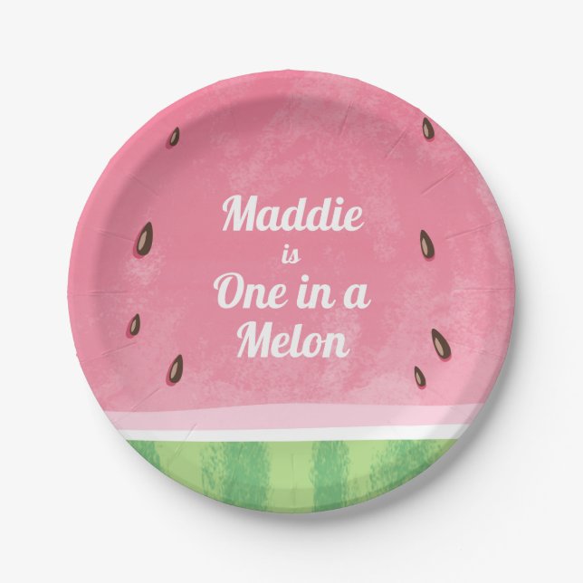 One in a melon First birthday Paper Plates summer (Front)