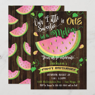 One in a Melon first Birthday Party invitation