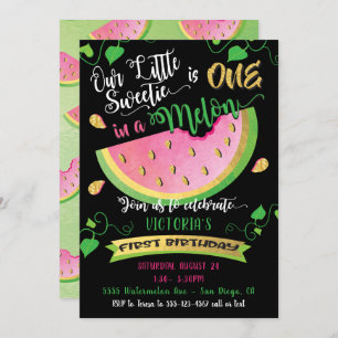 One in a Melon first Birthday Party invitation