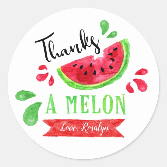 One In A Melon First Birthday Thank You Classic Round Sticker (Front)