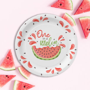 One in a Melon First Birthday Watermelon Paper Plate