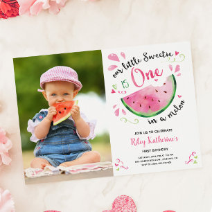 One in a Melon First Birthday Watermelon Photo Invitation