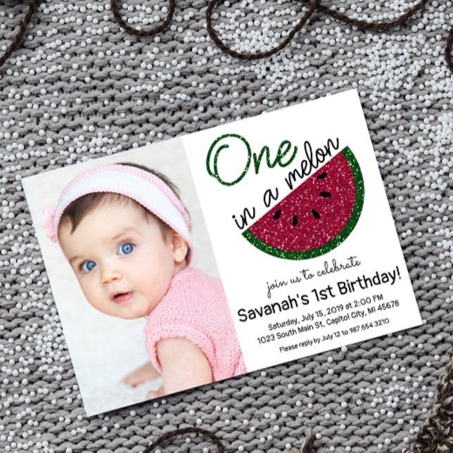 One in a Melon First Birthday watermelon picture Invitation (Creator Uploaded)