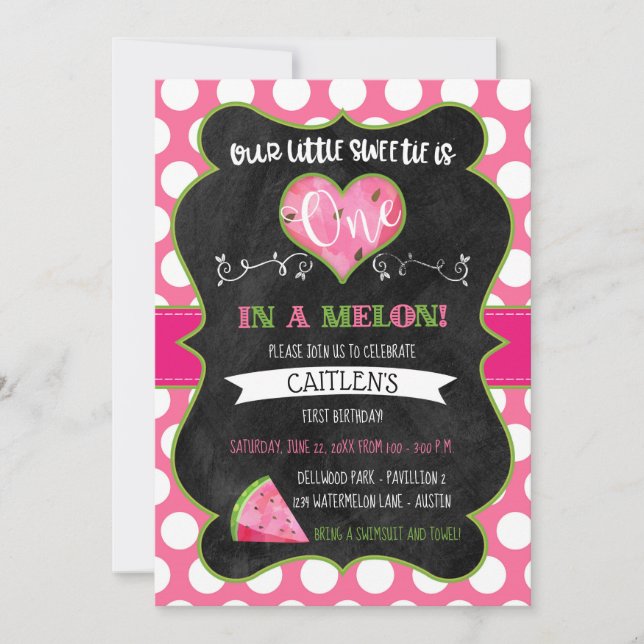 One in a Melon First Birthday Watermelon Pink Invitation (Front)