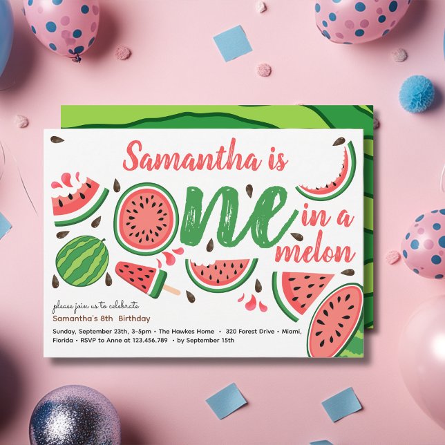 One in a melon first watermelon birthday party invitation (Creator Uploaded)