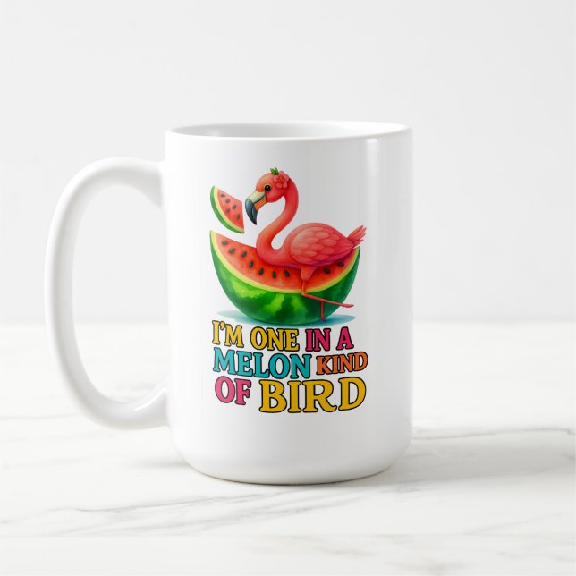 One in a Melon Flamingo - Funny Tropical Bird  Coffee Mug (Left)