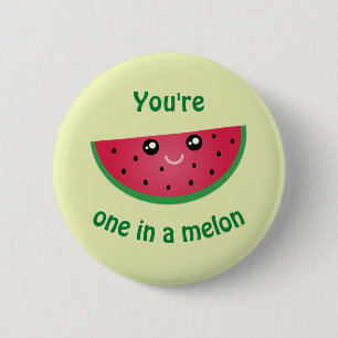 One In A Melon Funny Cute Kawaii Watermelon 6 Cm Round Badge