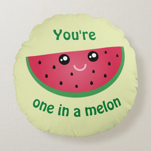 One In A Melon Funny Cute Kawaii Watermelon Round Cushion (Front)