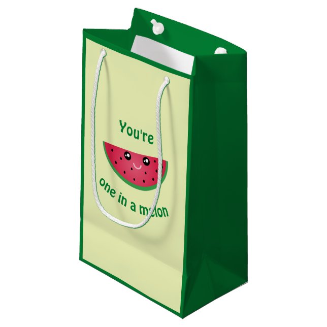 One In A Melon Funny Cute Kawaii Watermelon Small Gift Bag (Front Angled)