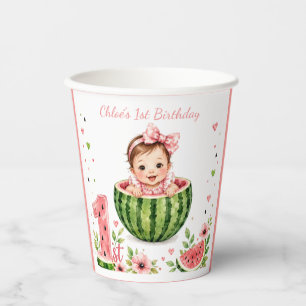 One in a Melon Girl 1st. Birthday Party Paper Cups