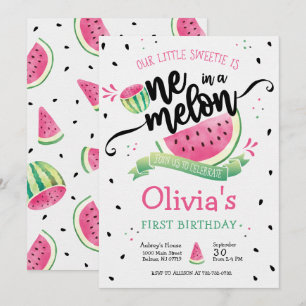 One in a Melon Girl First Birthday Invitation