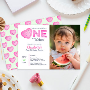 One in a Melon Girl Photo 1st Birthday Invitation