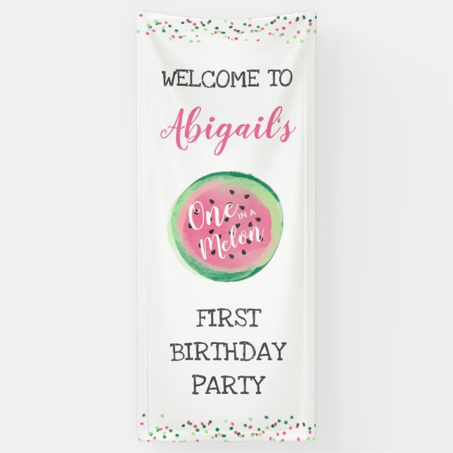 One in a Melon Girl's 1st Birthday Party Welcome Banner (Vertical)