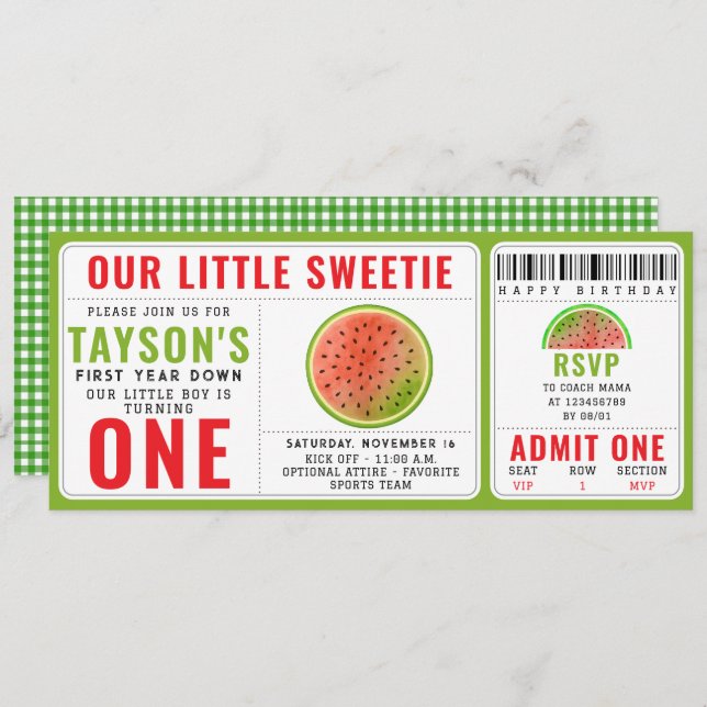 One in a Melon Glitter Watermelon 1st Birthday Invitation (Front/Back)