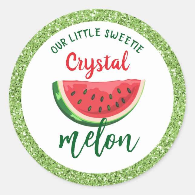 One in a Melon Glitter Watermelon First Birthday Classic Round Sticker (Front)