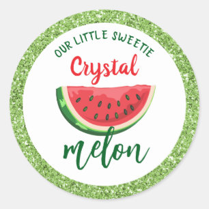 One in a Melon Glitter Watermelon First Birthday Classic Round Sticker