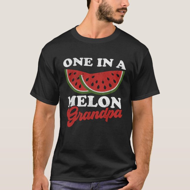 One In A Melon Grandpa  Watermelon  Summer Retro T-Shirt (Front)