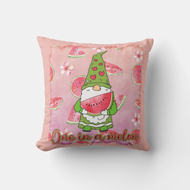 One in a Melon | Green Gnome & Watermelon Cushion (Front)