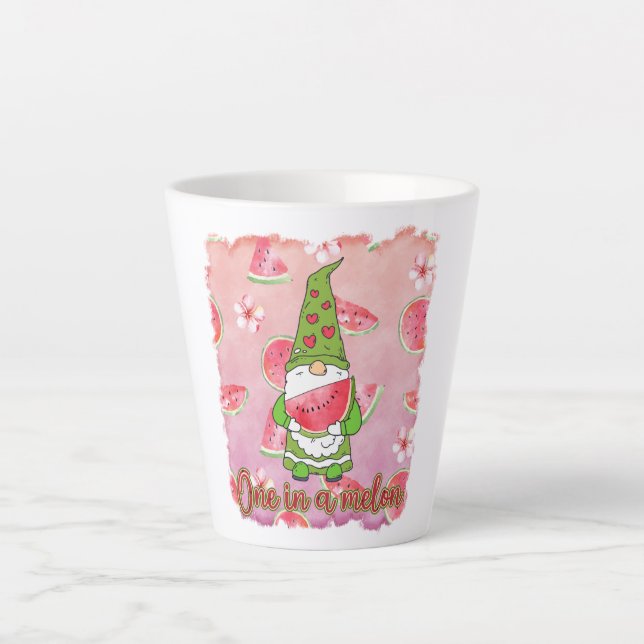 One in a Melon | Green Gnome & Watermelon Latte Mug (Front)