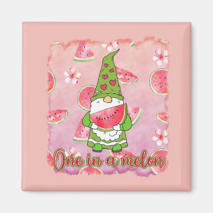 One in a Melon   Green Gnome & Watermelon Magnet