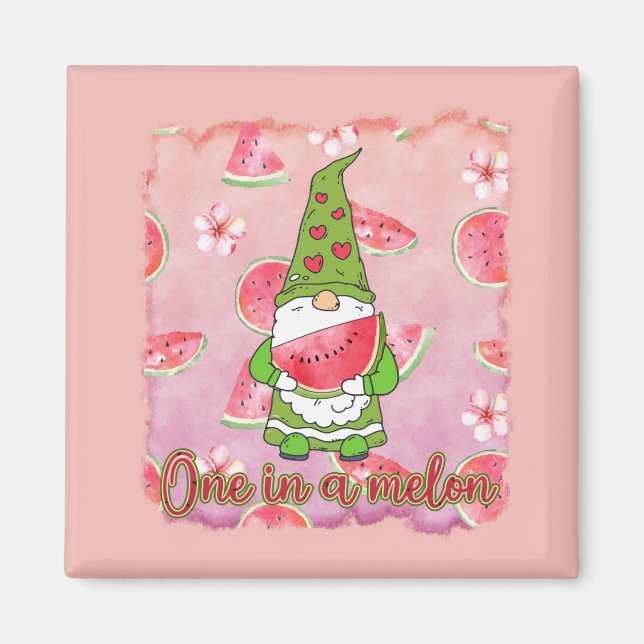 One in a Melon | Green Gnome & Watermelon Magnet (Front)