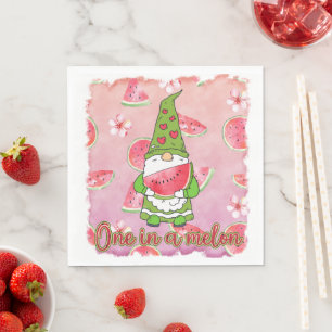 One in a Melon Green Gnome & Watermelon Napkin