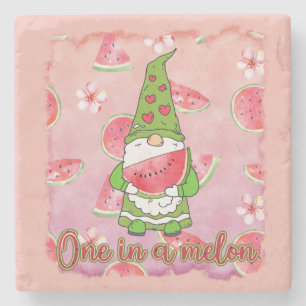 One in a Melon Green Gnome & Watermelon Stone Coaster