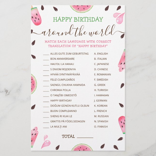 One In A Melon Happy Birthday Around The World (Front)