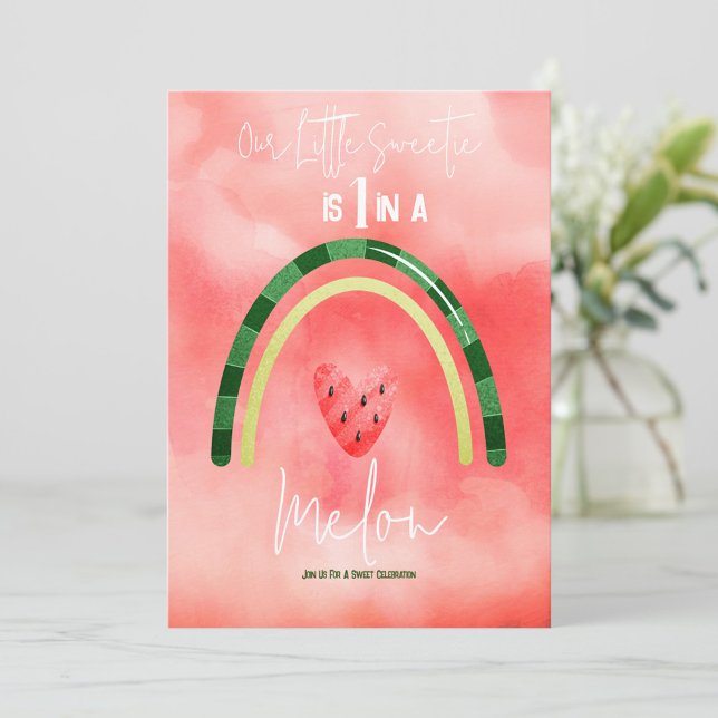 One in a Melon Heart Watermelon First Birthday Invitation (Creator Uploaded)
