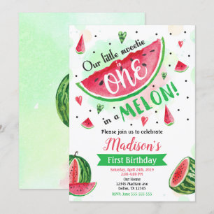 One in a Melon Invitation, Watermelon 1st Birthday Invitation