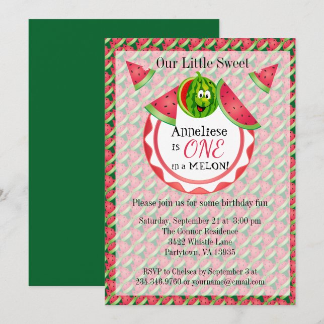 One in a Melon Kid's 1st Birthday Invitation (Front/Back)